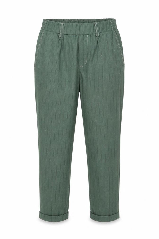 Bershka Women’s Green Striped Chino Tapered Trousers Size 12