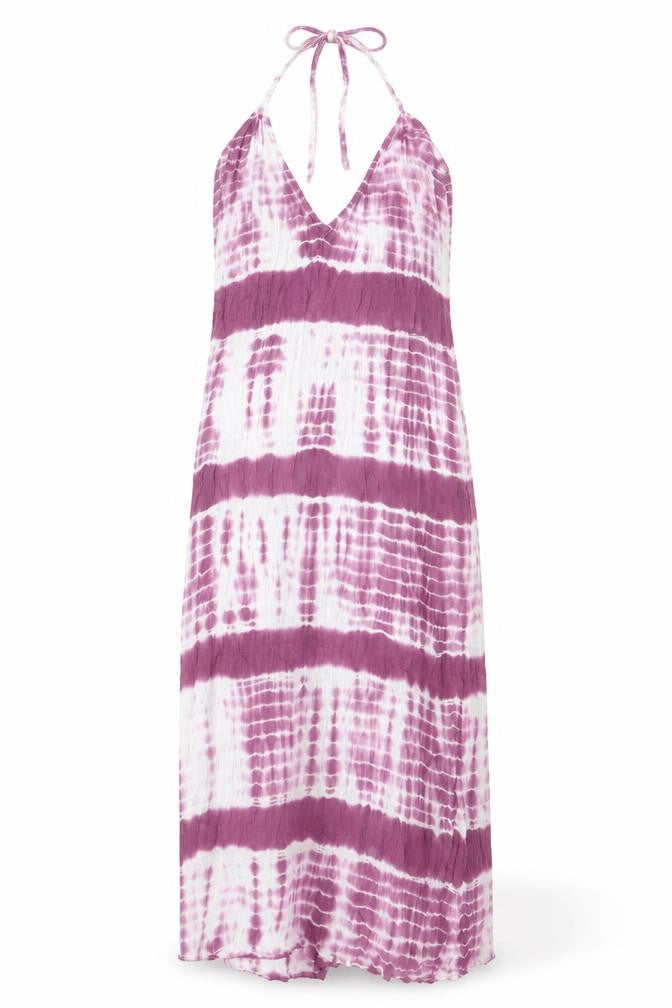 Front view of ASOS Women Purple Tie Dye Halter Slip Dress, size 10, Summer Beachwear