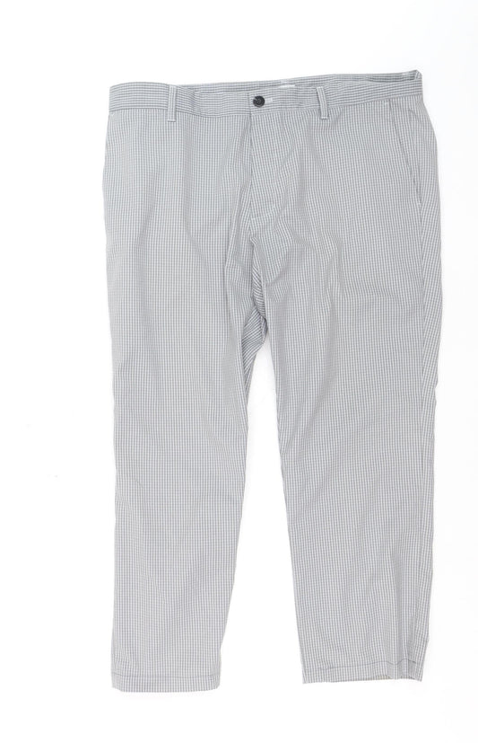 Adidas Men's Grey Check Chino Trousers Size 36x32 Regular Fit