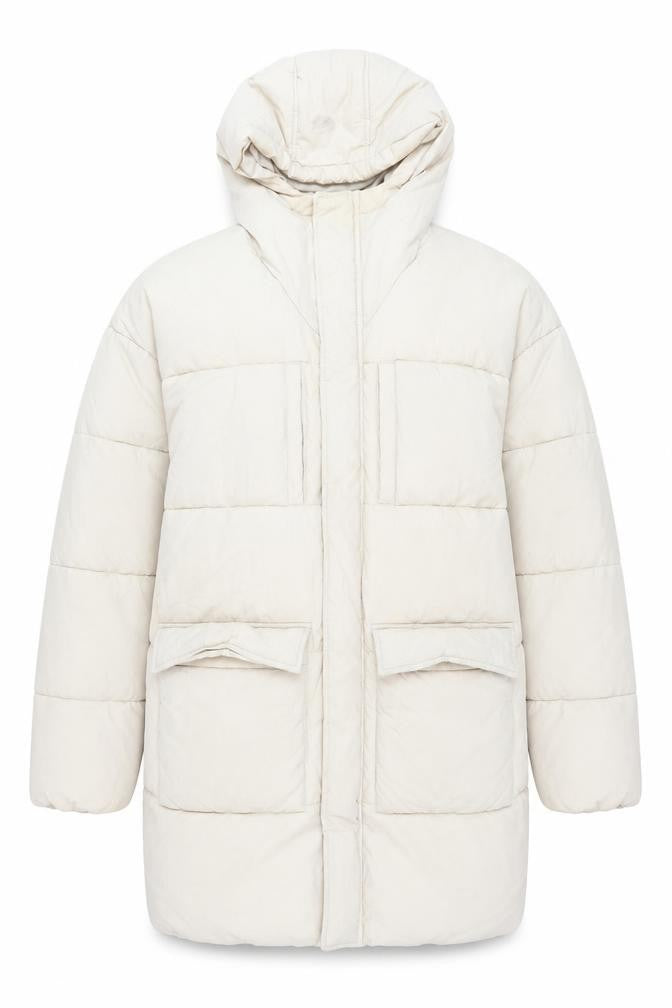 ASOS DESIGN Women’s Beige Long Puffer Coat Hooded Size M