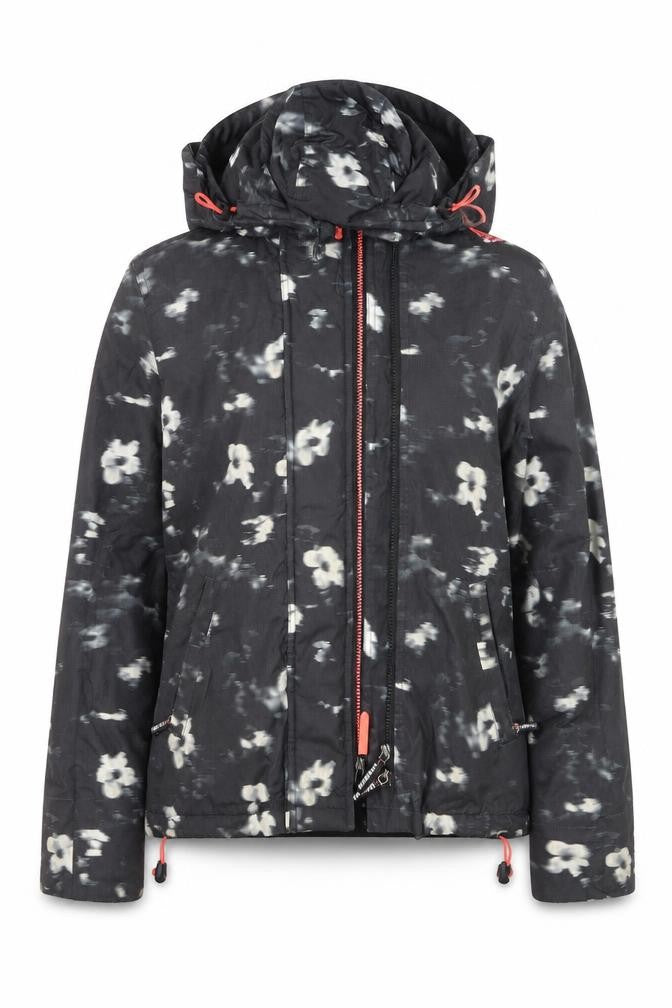 Superdry Women Black Floral Windbreaker Jacket Size S Hooded