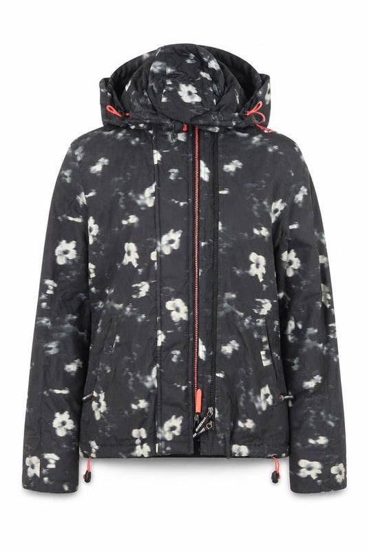 Superdry Women Black Floral Windbreaker Jacket Size S Hooded