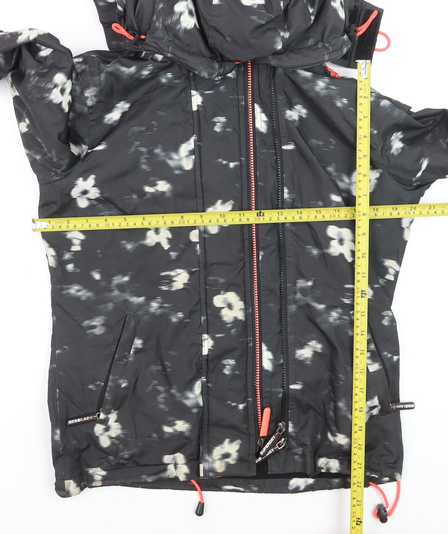Superdry Women Black Floral Windbreaker Jacket Size S Hooded