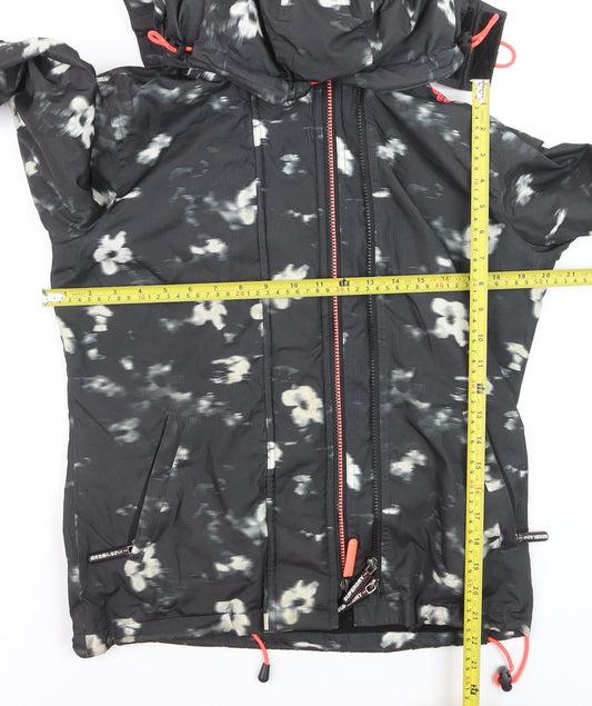 Superdry Women Black Floral Windbreaker Jacket Size S Hooded