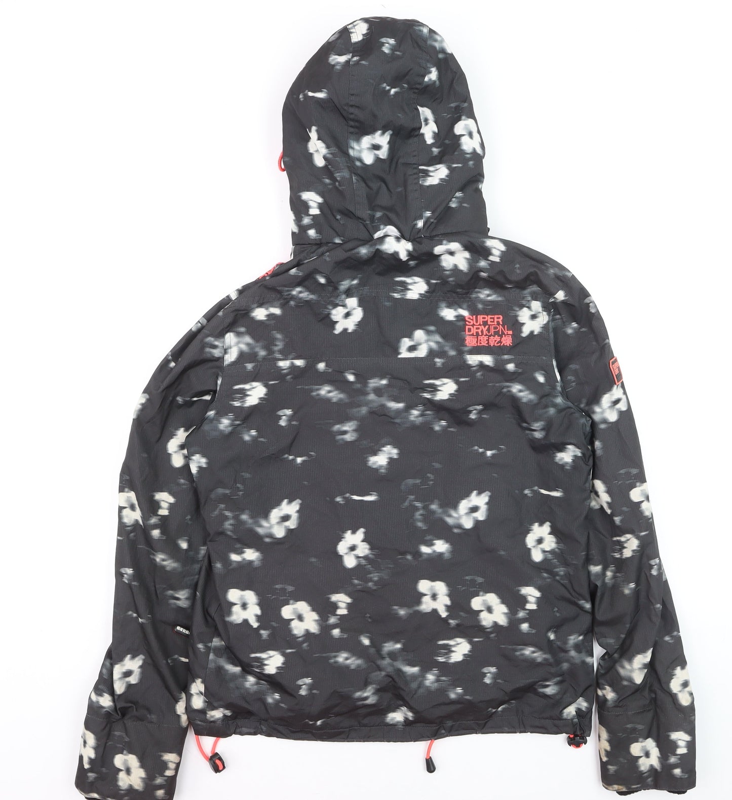 Superdry Women Black Floral Windbreaker Jacket Size S Hooded