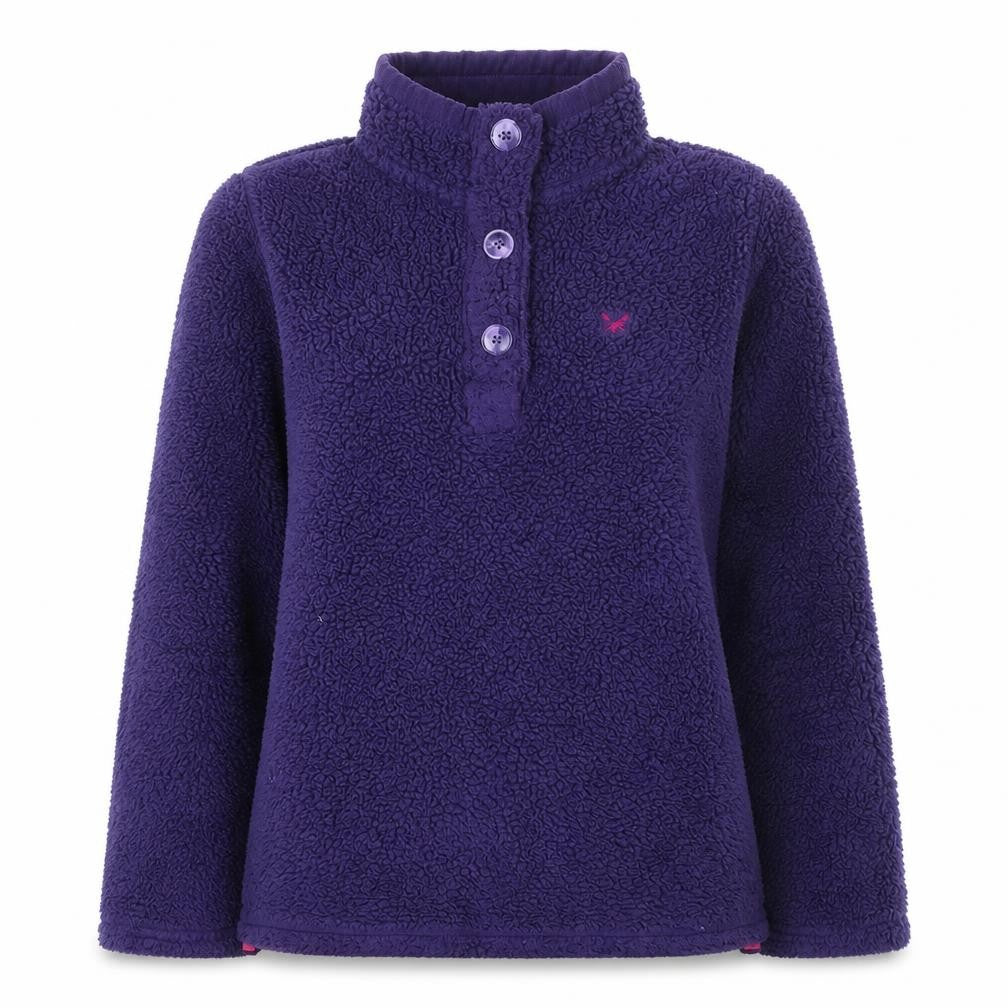 Front view of Crew Clothing Women Purple Fleece Henley Sweatshirt, size 10