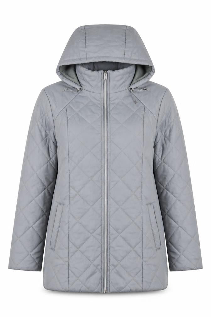 Anne de Lancay Women’s Grey Quilted Hooded Mid-Length Coat S