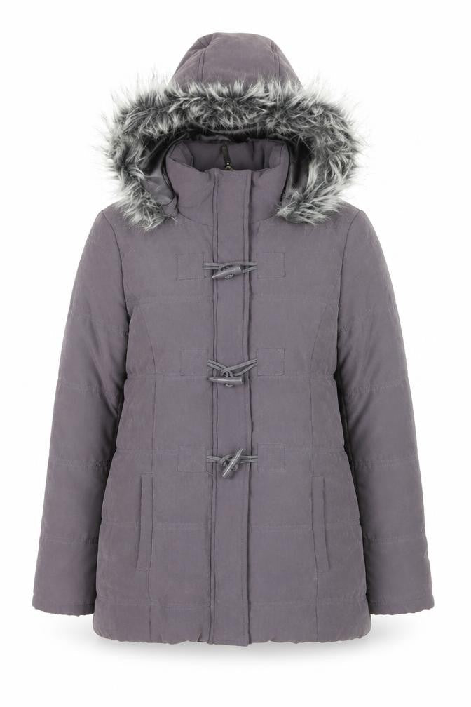 BHS Women’s Grey Faux Fur Hooded Mid-Length Puffer Coat Size 10