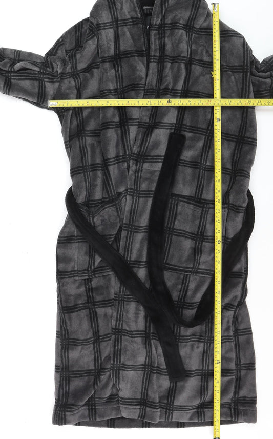Lyle & Scott Men's Grey Check Fleece Hooded Robe M