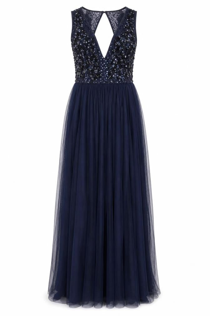 No.1 Jenny Packham Women's Blue Size 10 Sleeveless Beaded Long Ball Gown Dress