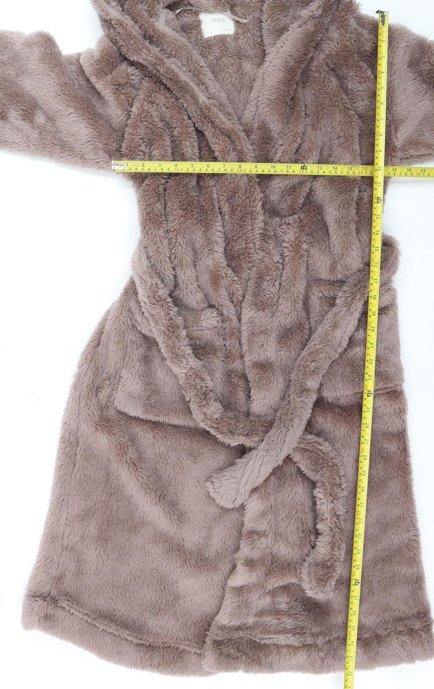 Marks and Spencer Women Brown Fleece Hooded Belted Robe M