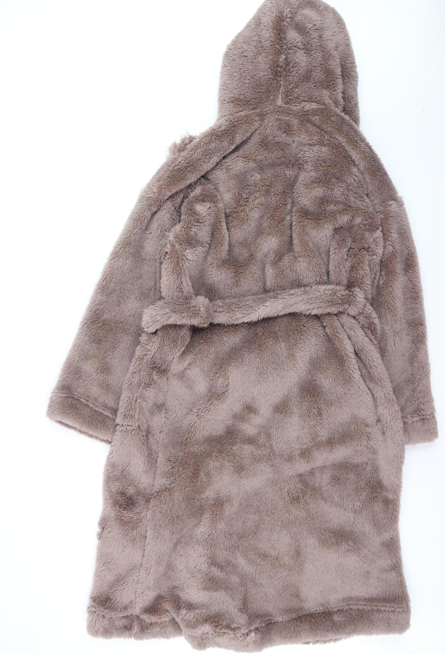 Marks and Spencer Women Brown Fleece Hooded Belted Robe M