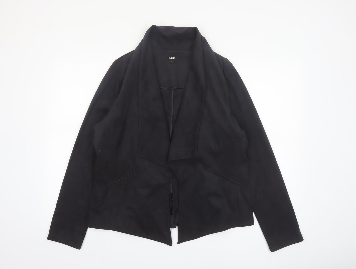 Oasis Women's Black L Lightweight Open Draped Jacket