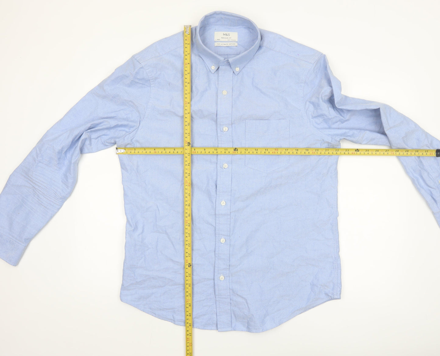 Marks and Spencer Men's Blue Regular Fit Oxford Button-Up Shirt L