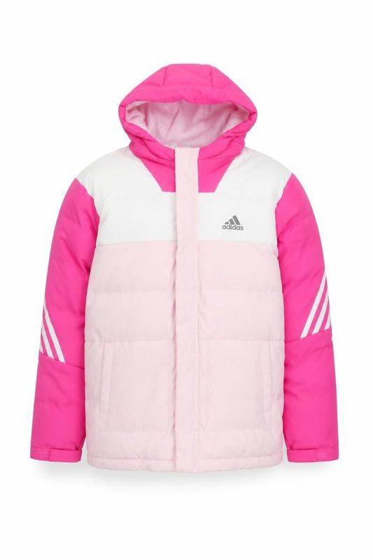 Adidas Girls Pink Hooded Puffer Jacket 13-14 Years Insulated Winter Coat