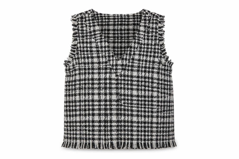Stradivarius Womens Black Check Tweed Sleeveless Tunic Blouse Size 12