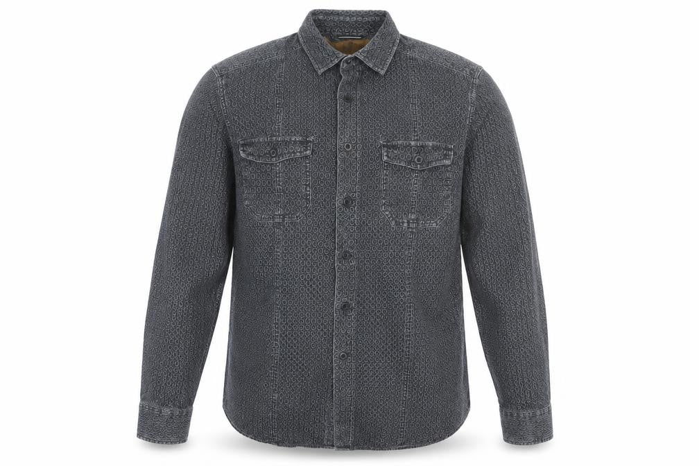 Black Brown 1826 Men's Grey Geometric Long Sleeve Button-Up Shirt Size M