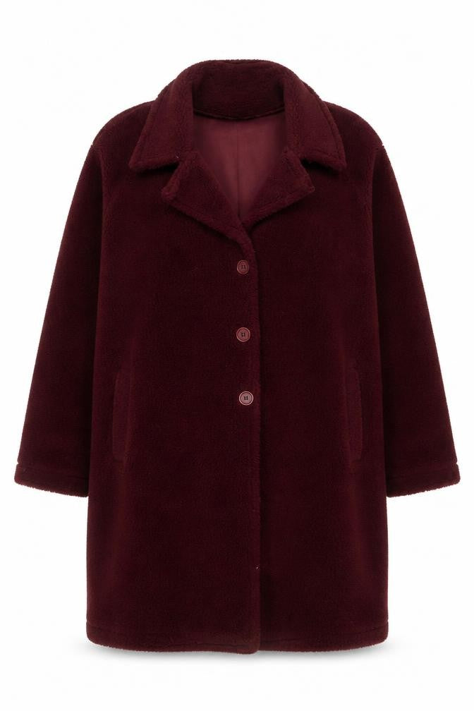 Yours Womens Red Plus Size 22 Long Buttoned Fleece Coat