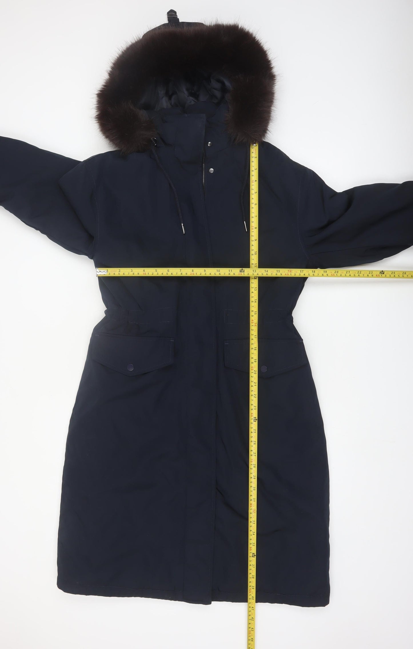 Marks and Spencer Women's Blue Hooded Fur Trim Parka Coat Size 10
