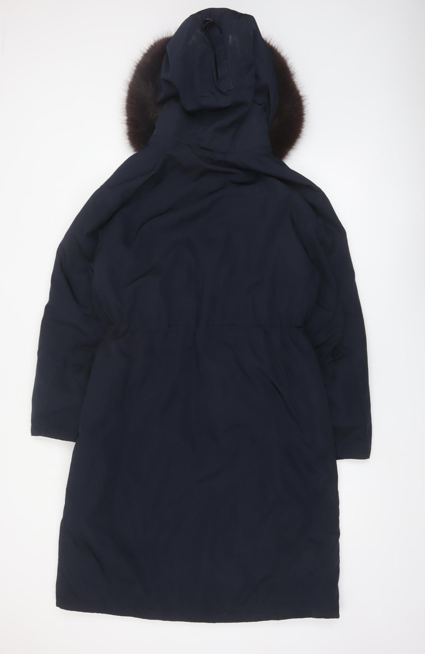 Marks and Spencer Women's Blue Hooded Fur Trim Parka Coat Size 10