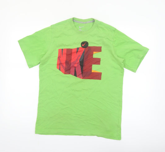 Nike Boys Green Logo Graphic Print Short Sleeve Cotton T-Shirt XL 13-14 Years