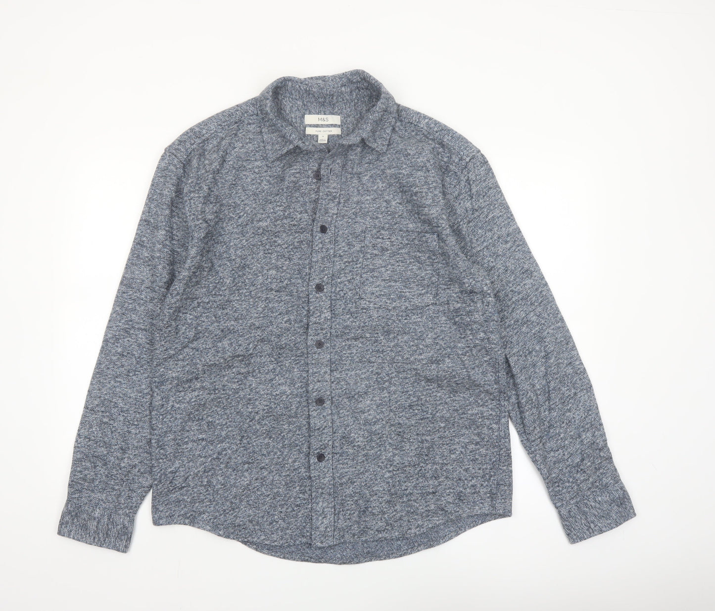 Marks and Spencer Men’s Blue Cotton Button-Up Long Sleeve Shirt M