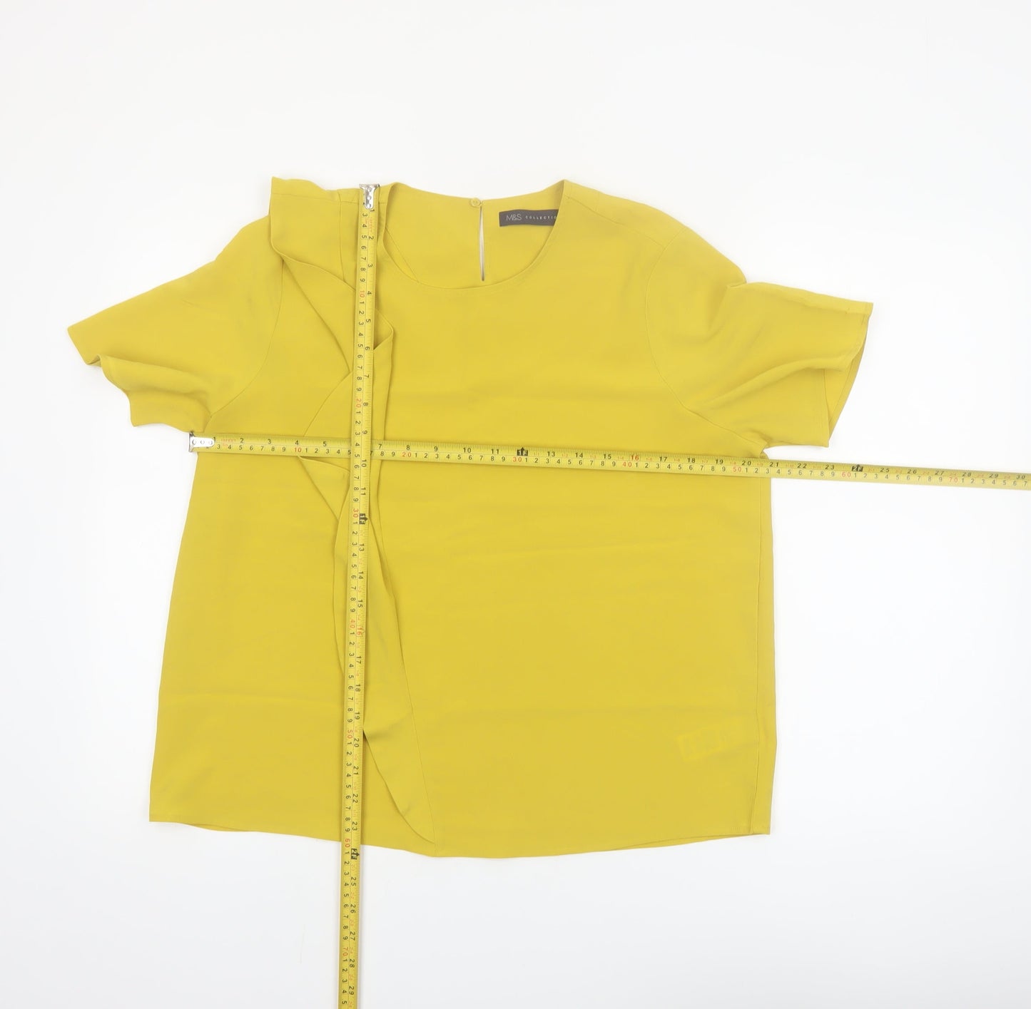 Marks and Spencer Women Petite Yellow Ruffle Blouse Size 14