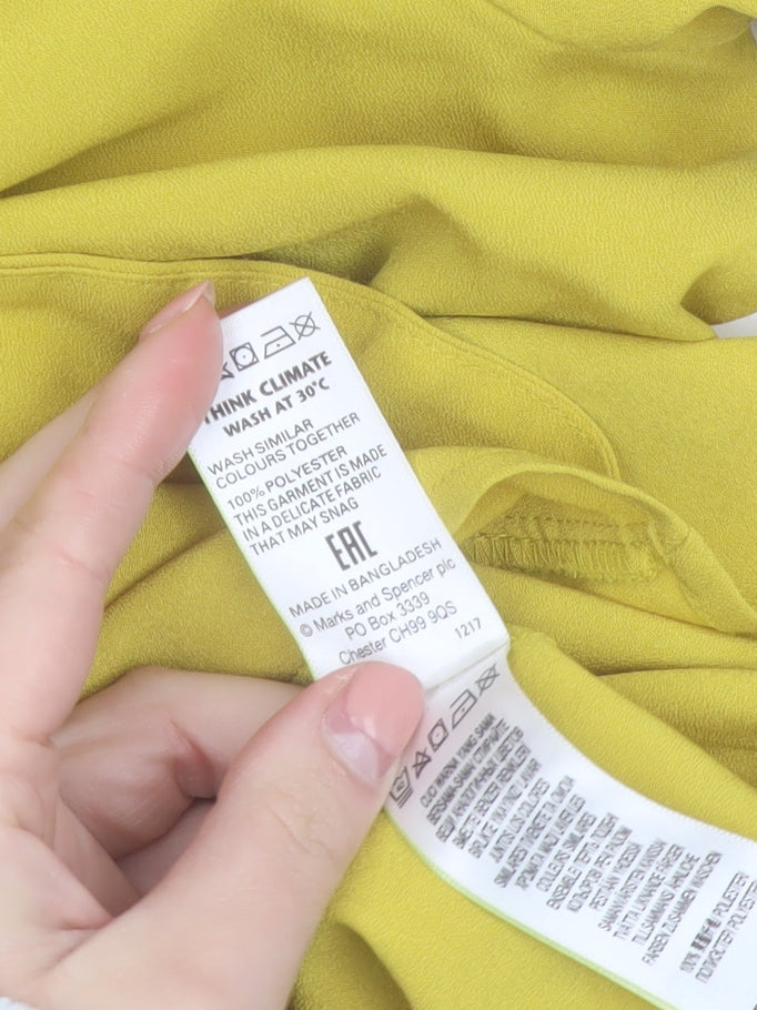 Marks and Spencer Women Petite Yellow Ruffle Blouse Size 14