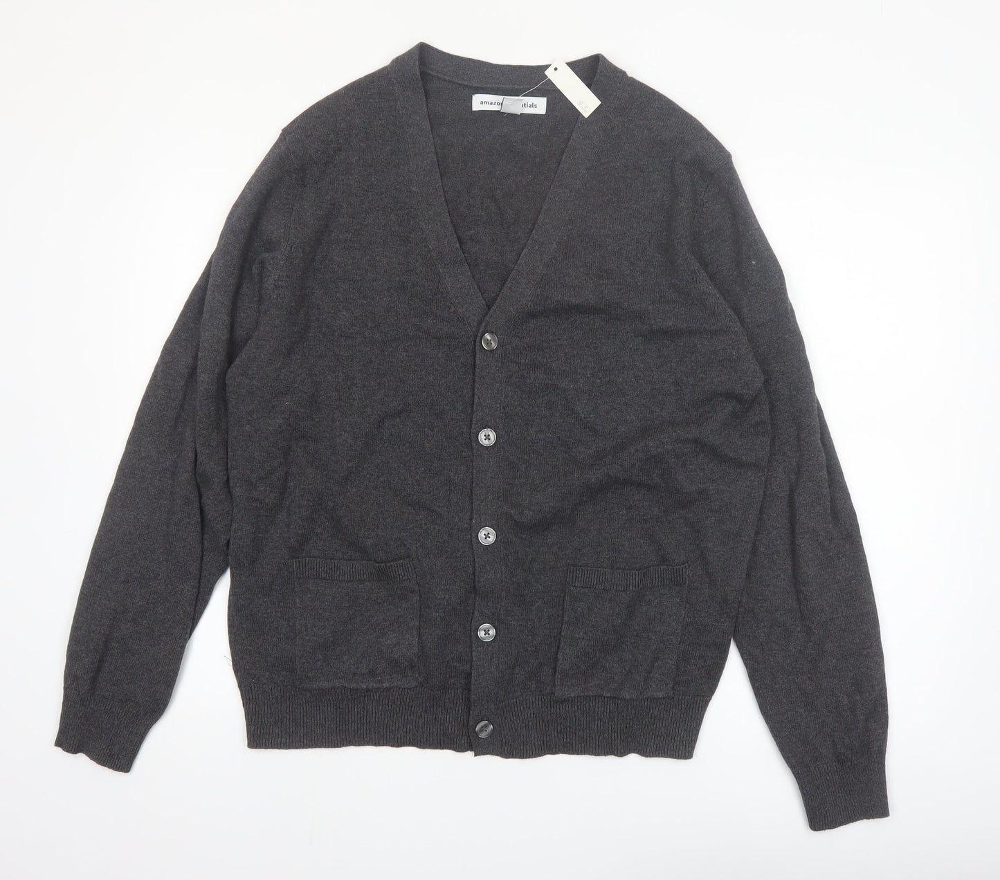 Amazon Essentials Men Grey Cotton Button Cardigan L Regular Fit