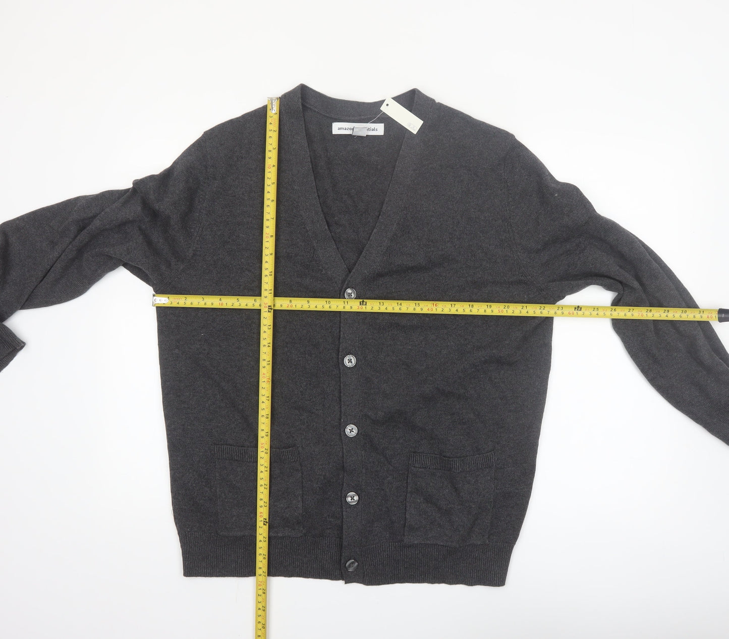 Amazon Essentials Men Grey Cotton Button Cardigan L Regular Fit