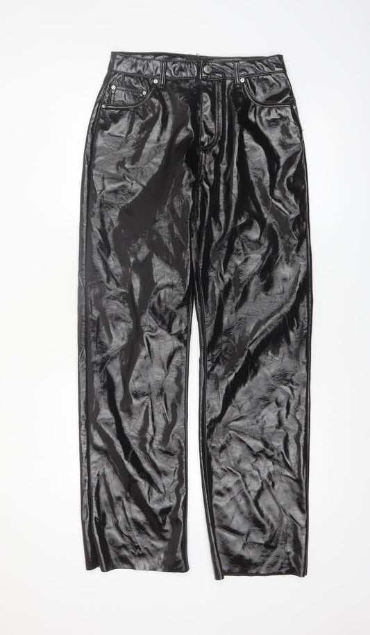 Vero Moda Women Black Glossy Straight Trousers Size 10
