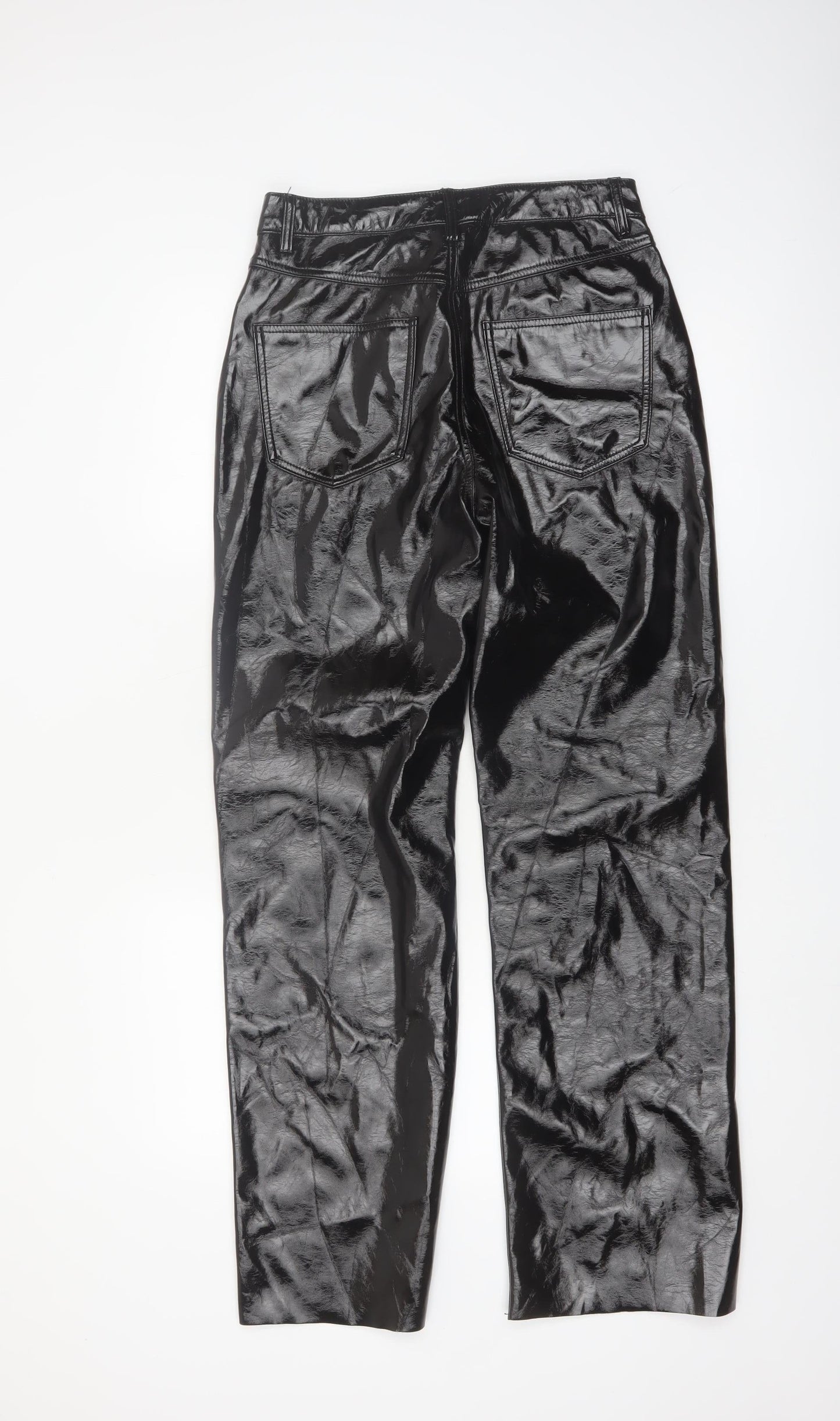 Vero Moda Women Black Glossy Straight Trousers Size 10