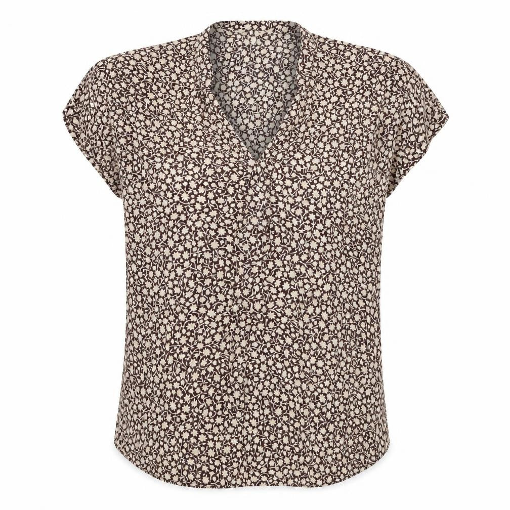 H&M Women Brown Floral Viscose Short Sleeve Tunic Blouse UK 12