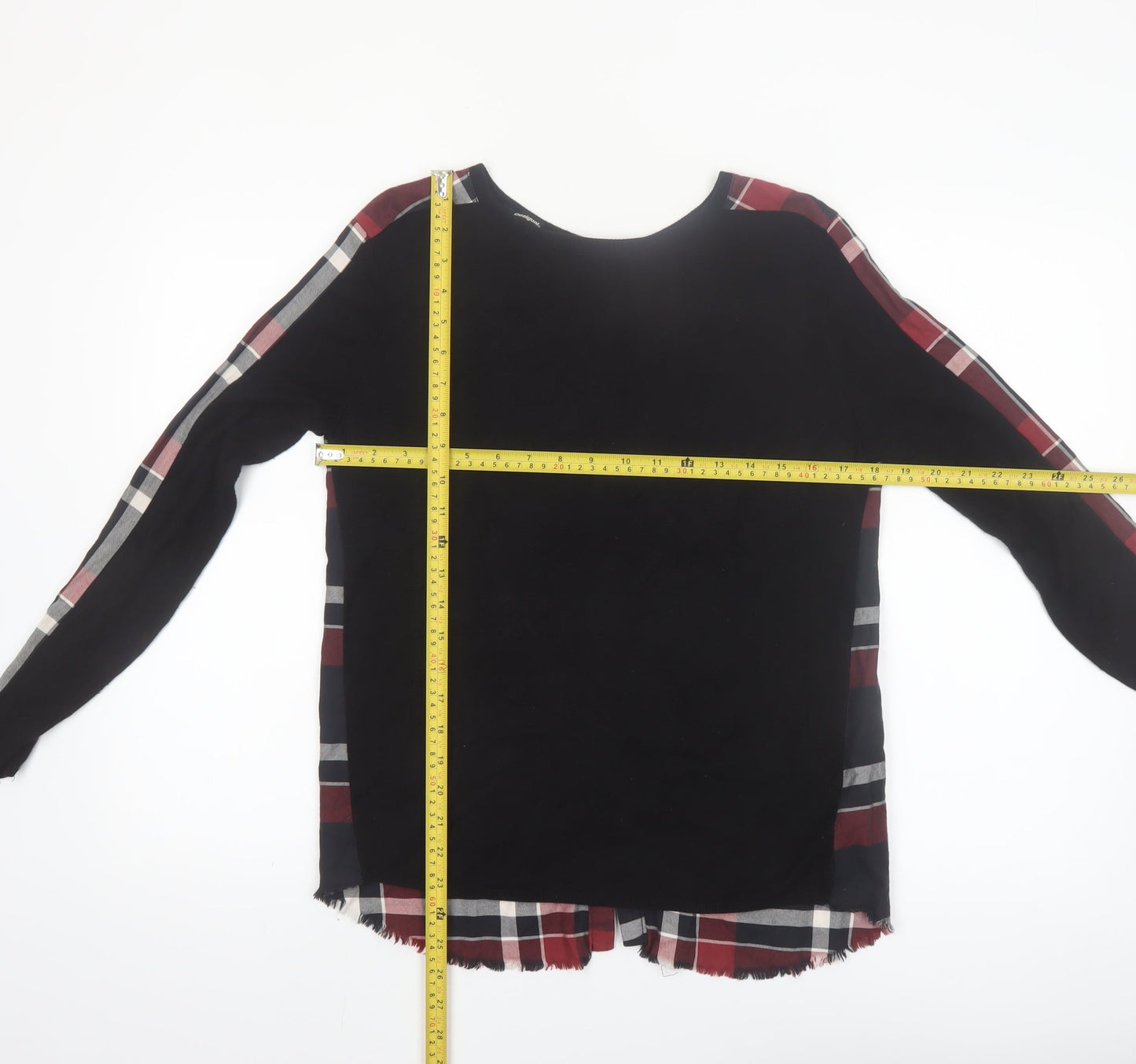 Desigual Womens Black Check Tunic Blouse XS Long Sleeve