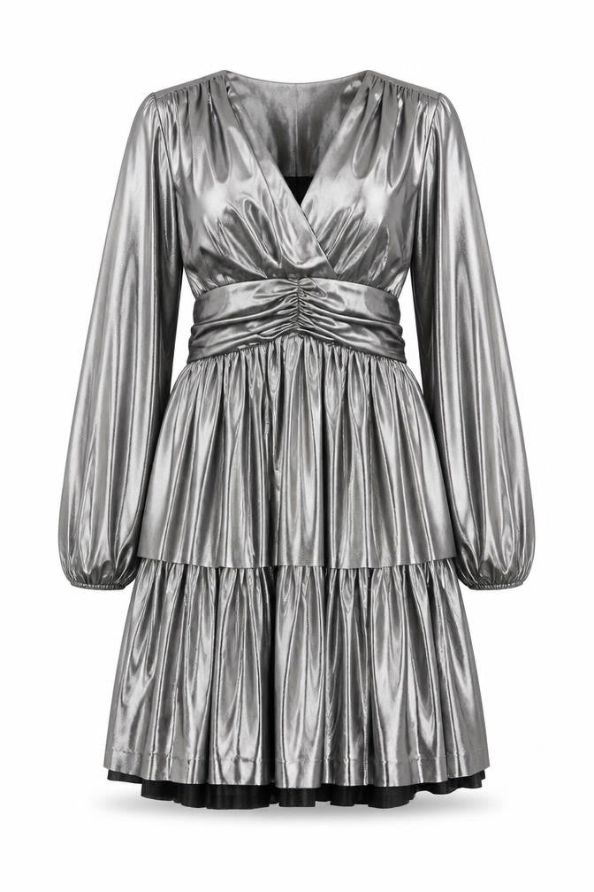 Gallery Women Silver Size 8 Wrap Mini Party Dress