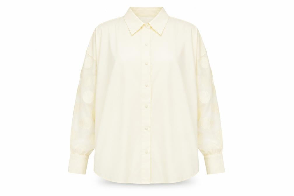 Zara Women Ivory Cotton Button-Up Shirt Size 14 Puff Sleeve