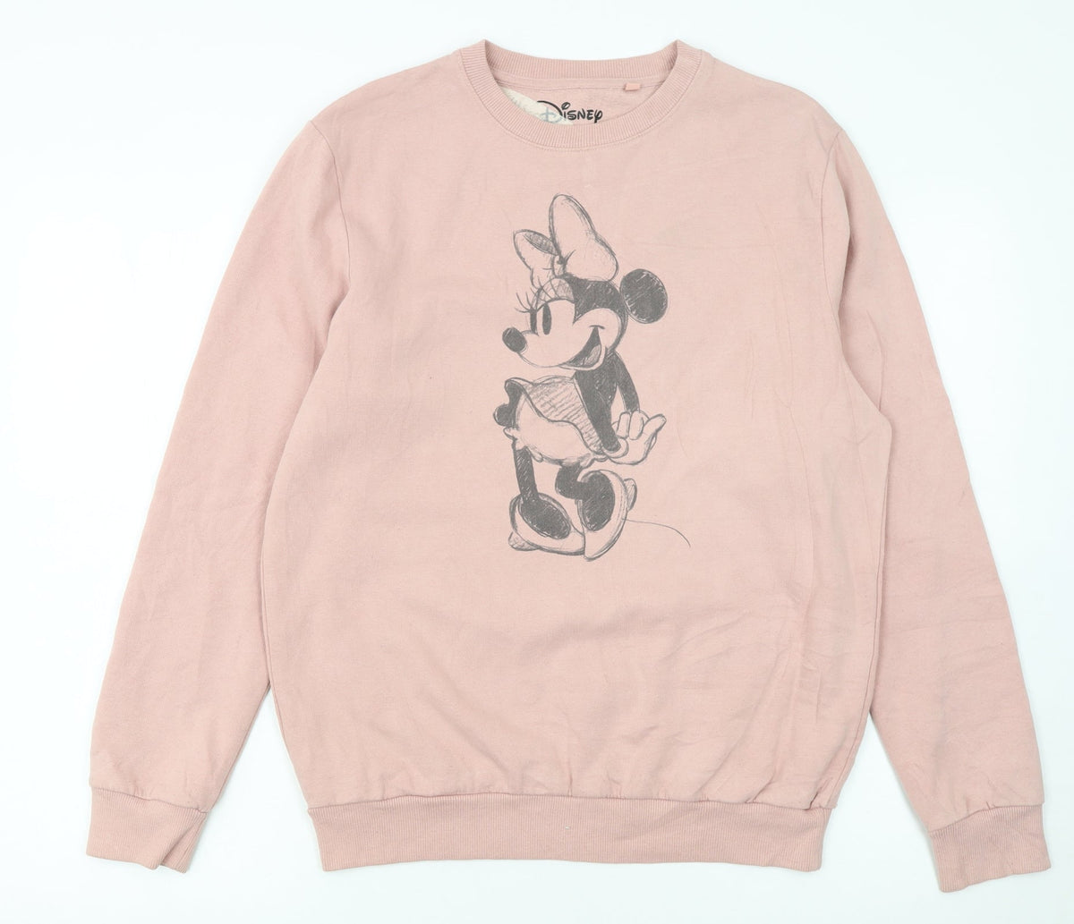 Front view of Disney Women Pink Minnie Mouse Graphic Pullover Sweatshirt, size 10, M