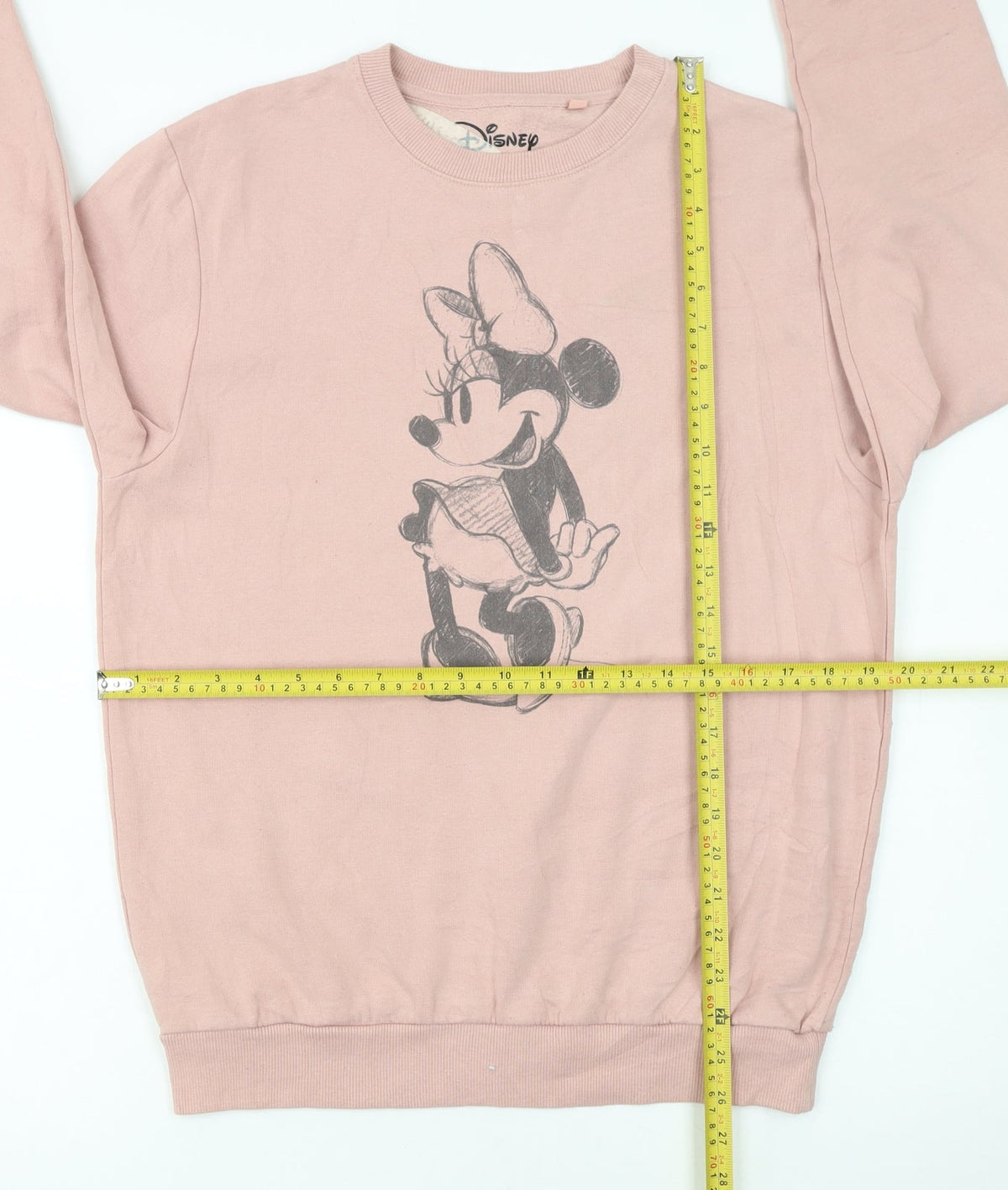 Back view of Disney Women Pink Minnie Mouse Graphic Pullover Sweatshirt, size 10, M