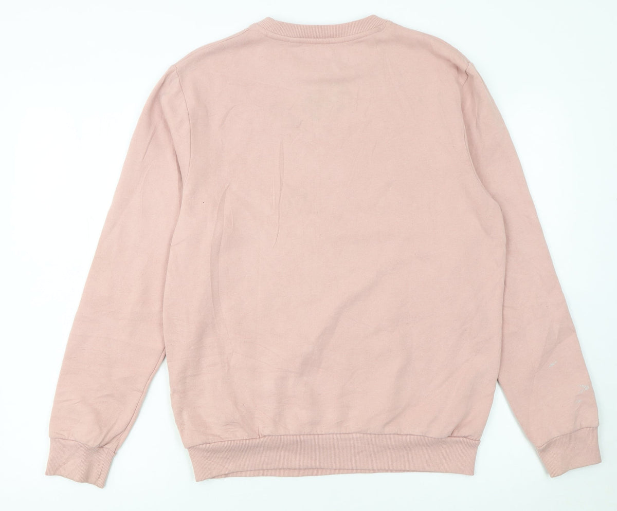 Close-up detail of Disney Women Pink Minnie Mouse Graphic Pullover Sweatshirt, size 10, M