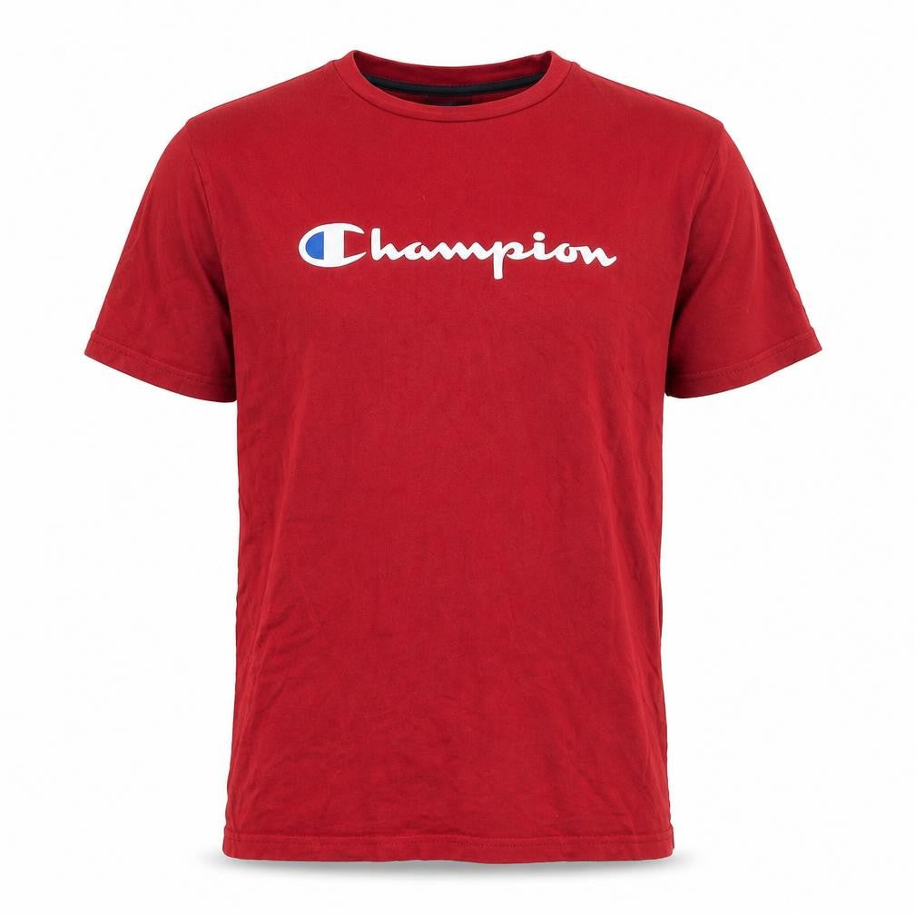 Champion Men's Red Small Crew Neck Cotton Logo T-Shirt