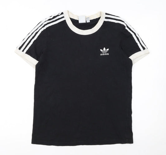 Adidas Womens Black Ringer Short Sleeve T-Shirt UK 10 Classic Style
