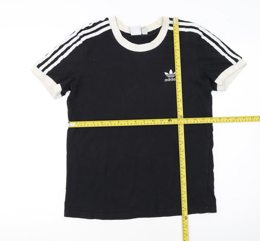Adidas Womens Black Ringer Short Sleeve T-Shirt UK 10 Classic Style
