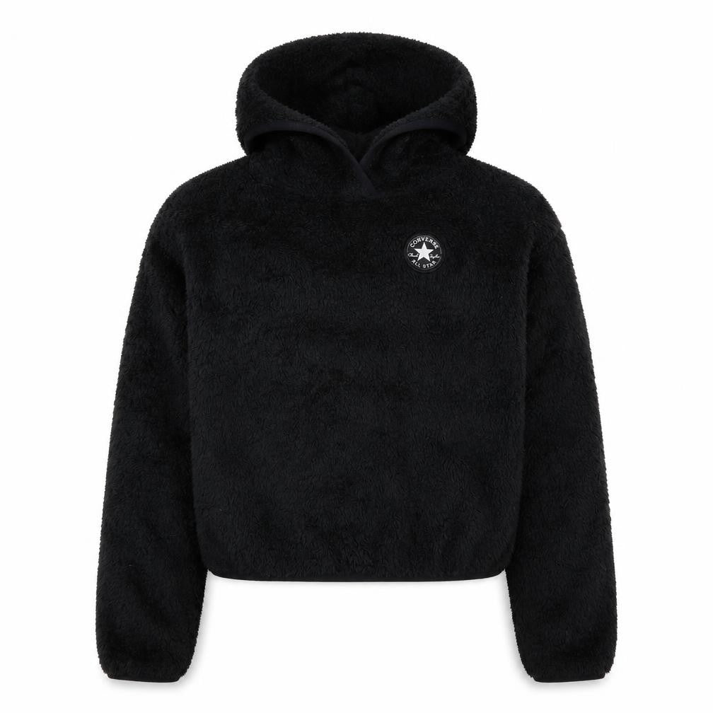 Front view of Converse girls’ black fleece pullover hoodie xl 13-15 years