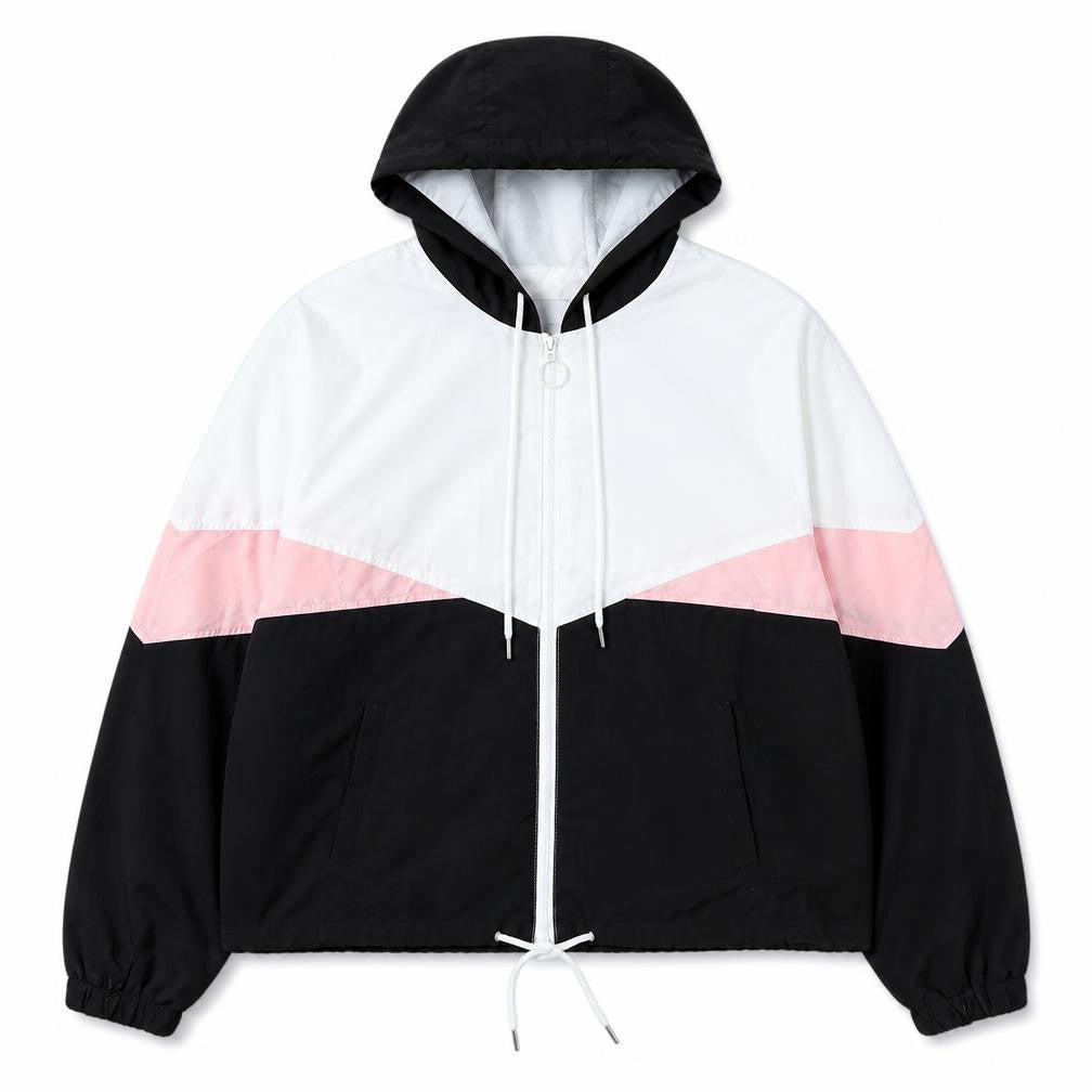 Angel Kiss Women's Black Pink White Hooded Windbreaker Jacket L