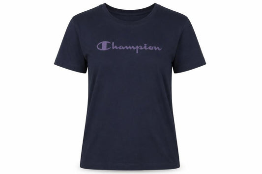 Champion Women Navy Blue Logo T-Shirt L Short Sleeve Cotton
