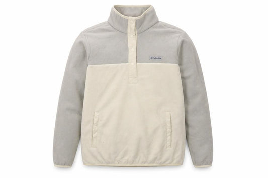 Columbia Men's Beige Grey Fleece Snap Henley Sweatshirt L