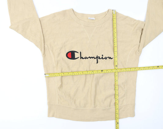 Champion Womens Beige Reverse Weave Sweatshirt Large Logo Crew Neck