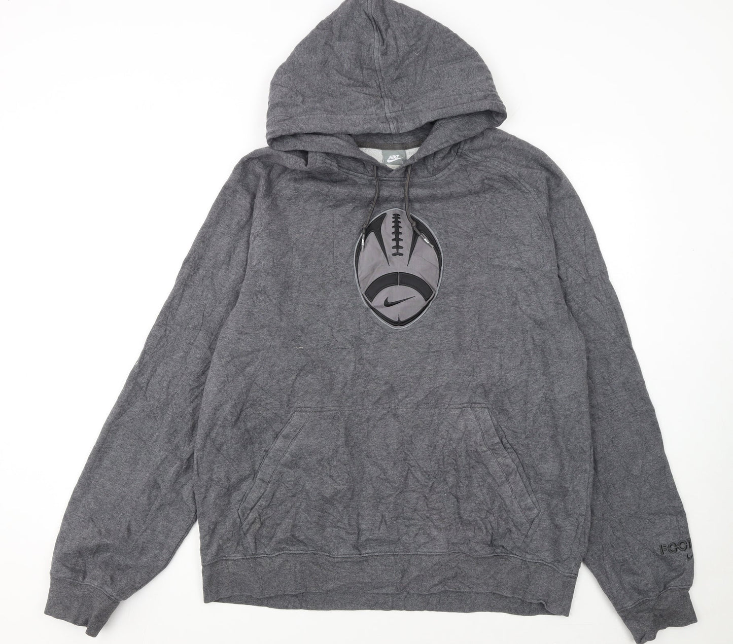 Nike Mens Grey Pullover Hoodie L Graphic Print Sports Fleece