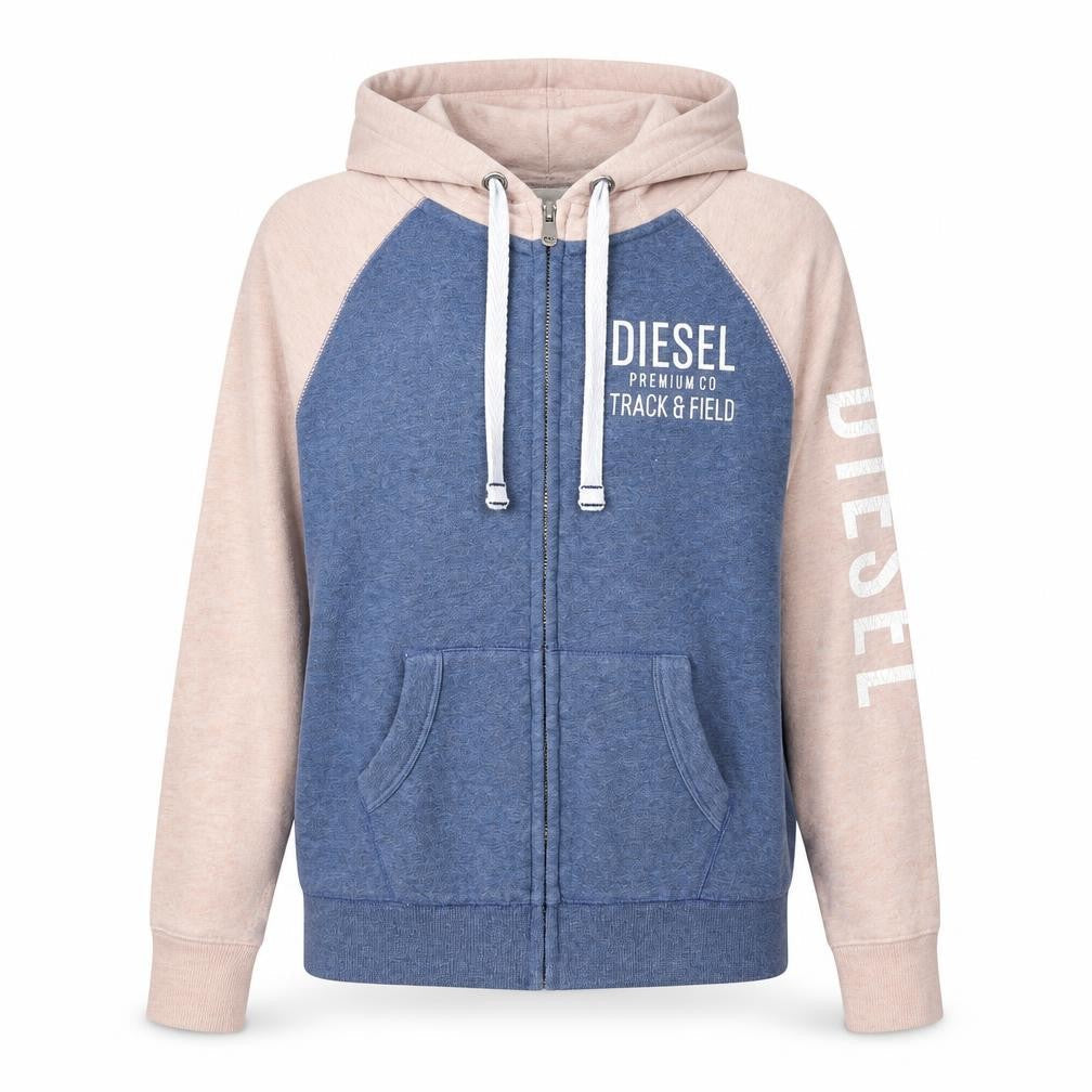 Diesel Women Blue Beige Full Zip Hoodie Size M Track & Field Logo