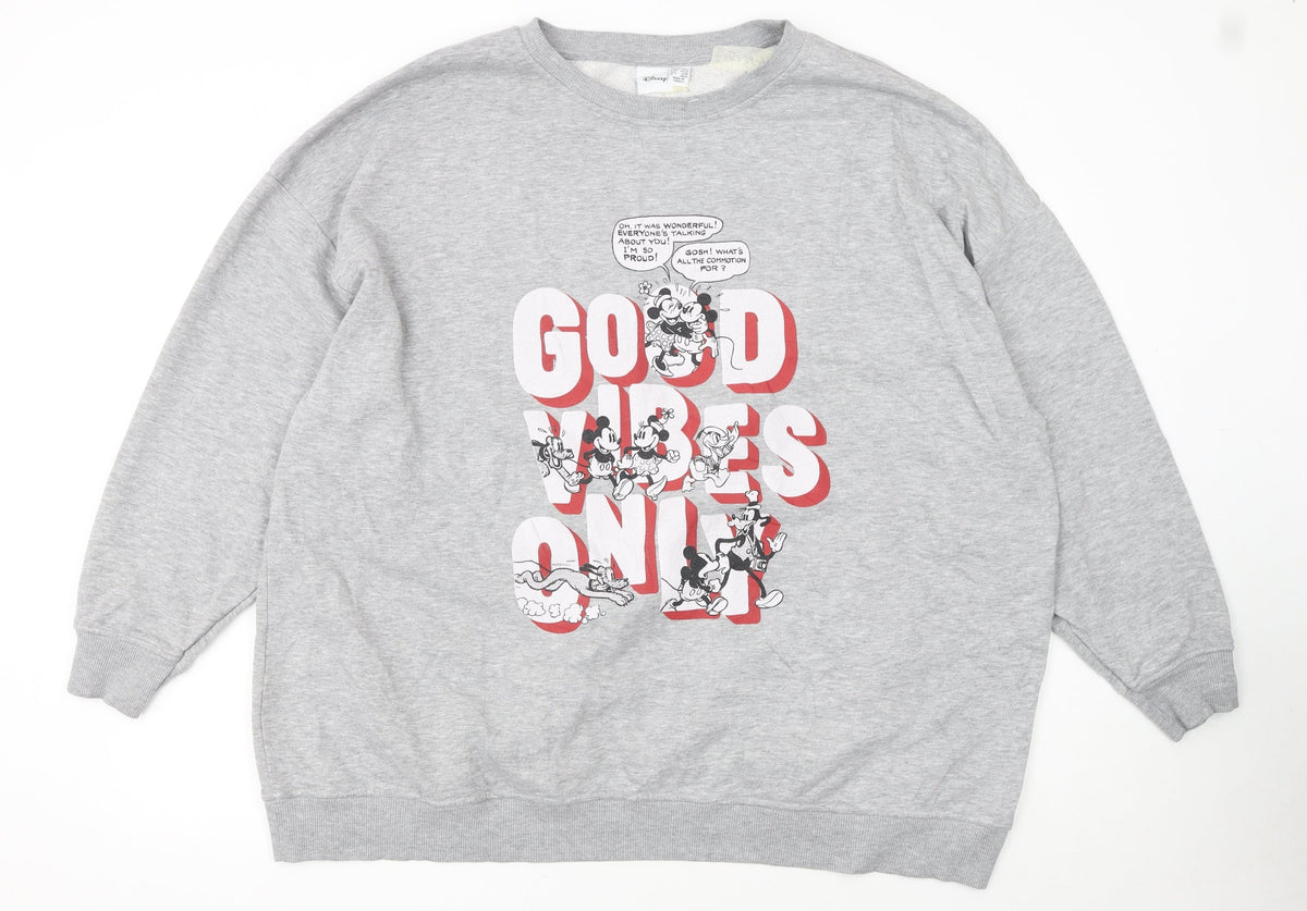 Disney Women Grey XL Sweatshirt Mickey & Friends Good Vibes Only